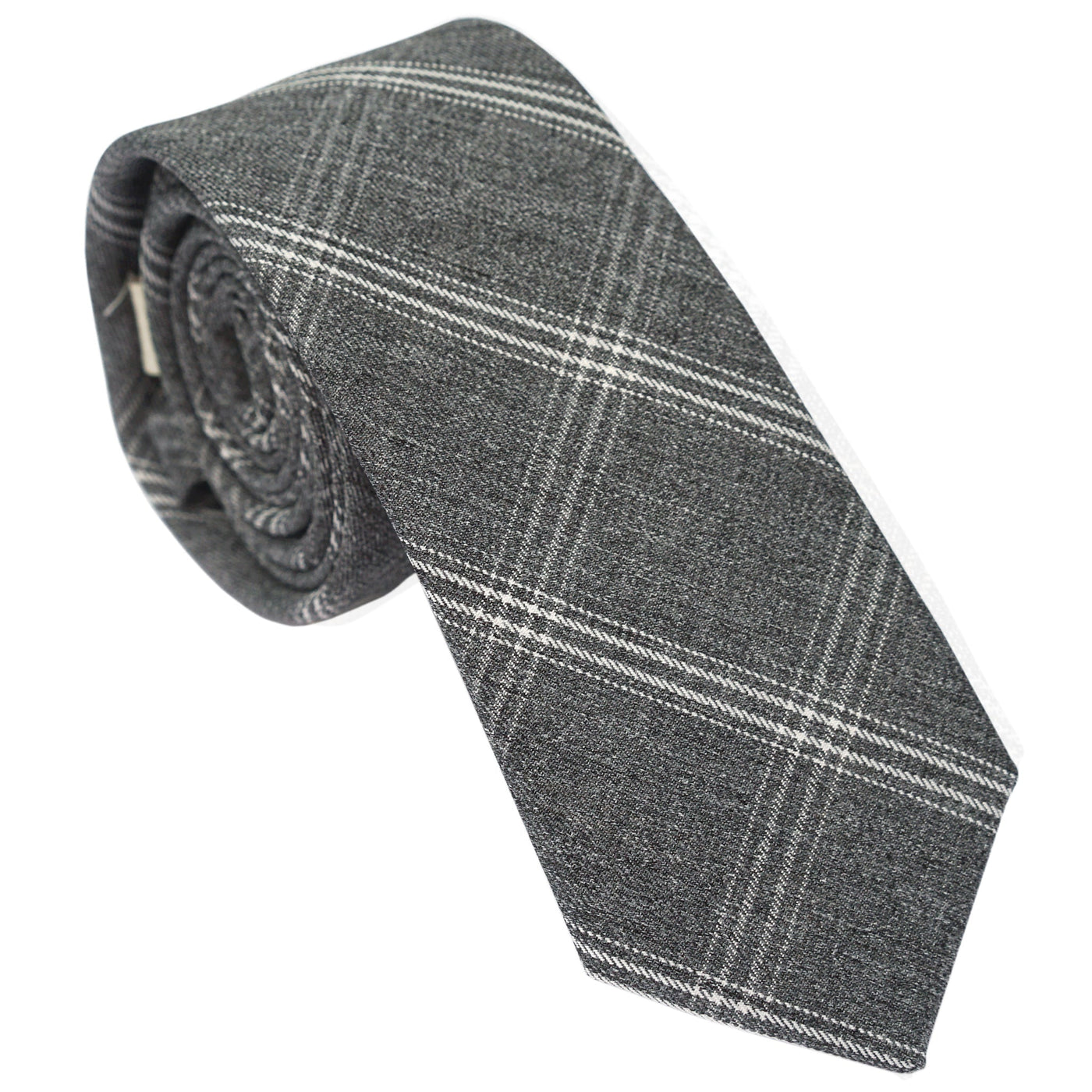 ash-gray-checkered-skinny-cotton-necktie