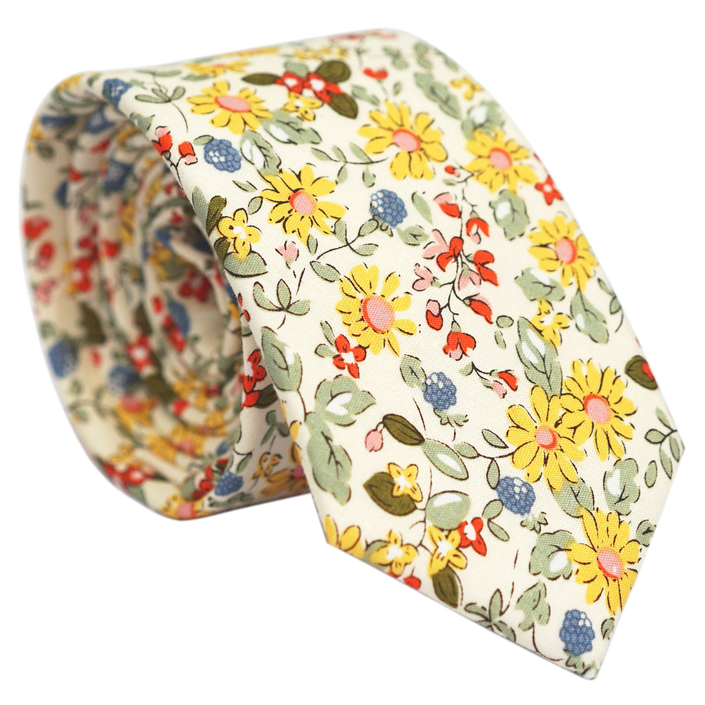 beige-yellow-skinny-floral-cotton-necktie