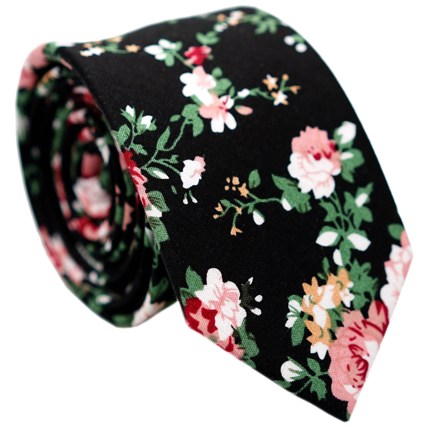 black-and-rose-skinny-floral-cotton-necktie