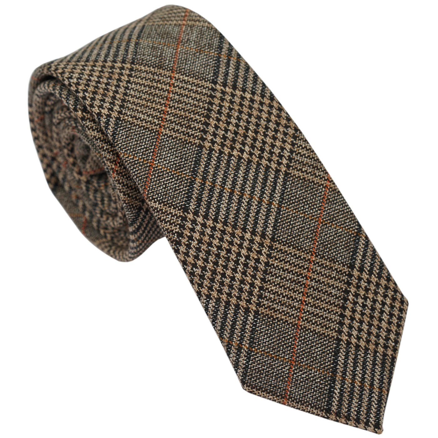 brown-check-plaid-skinny-cotton-necktie