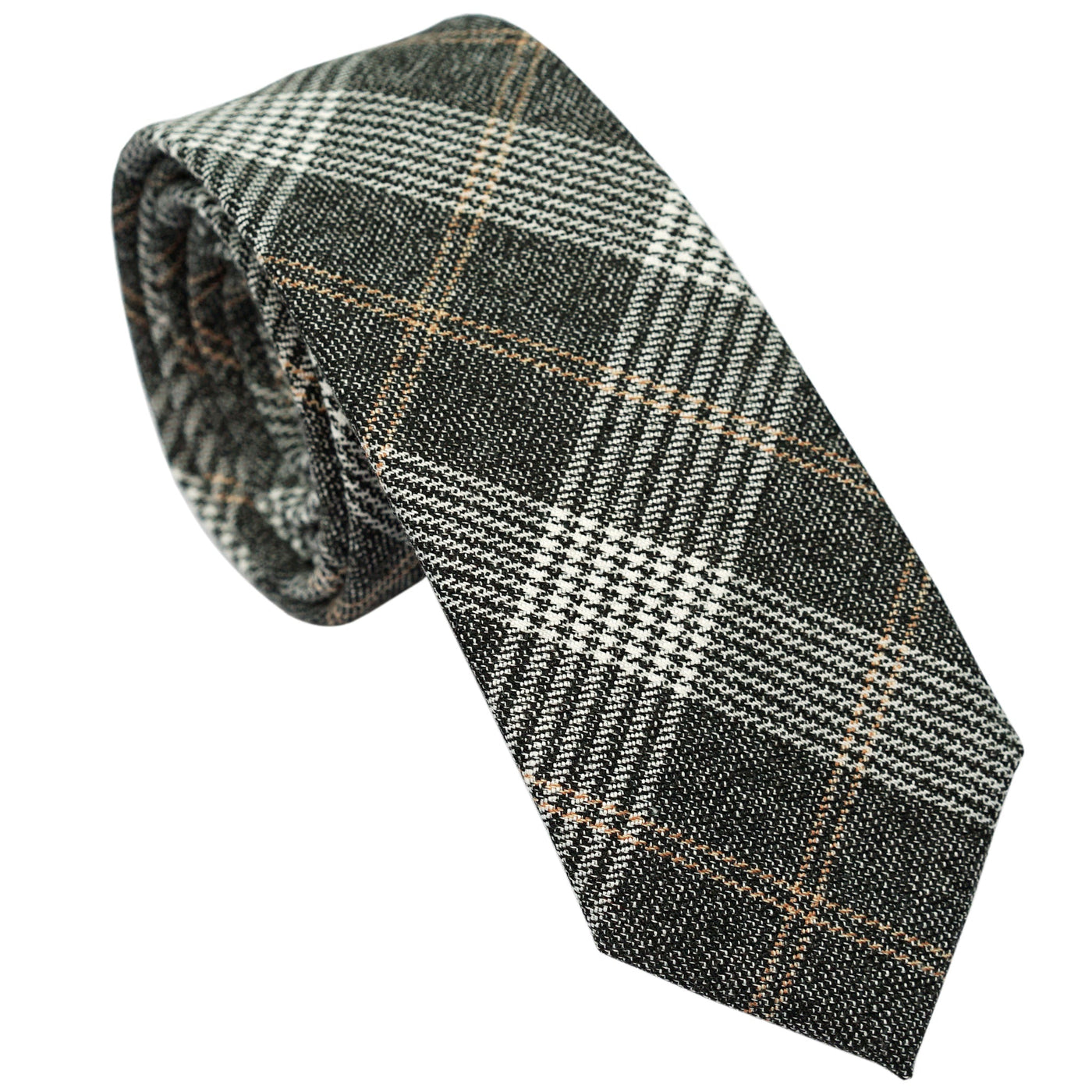 gray-check-plaid-skinny-cotton-necktie