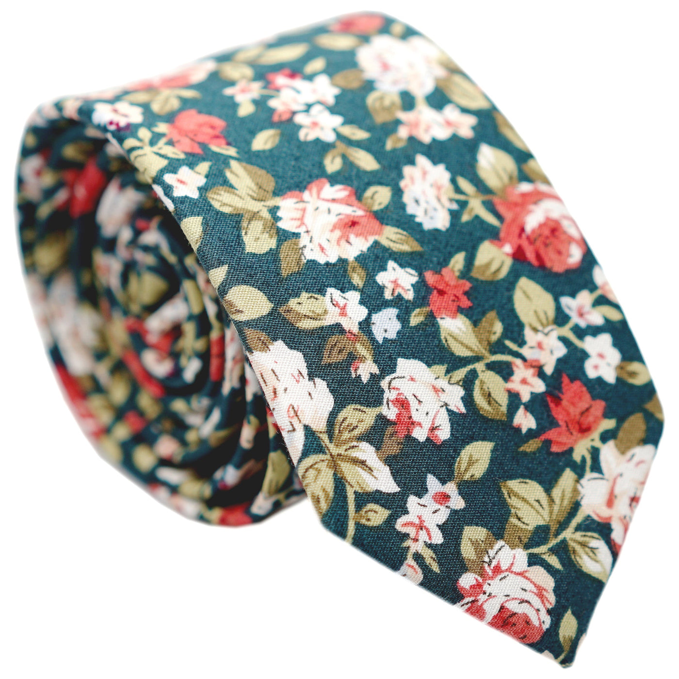 green-skinny-floral-cotton-necktie