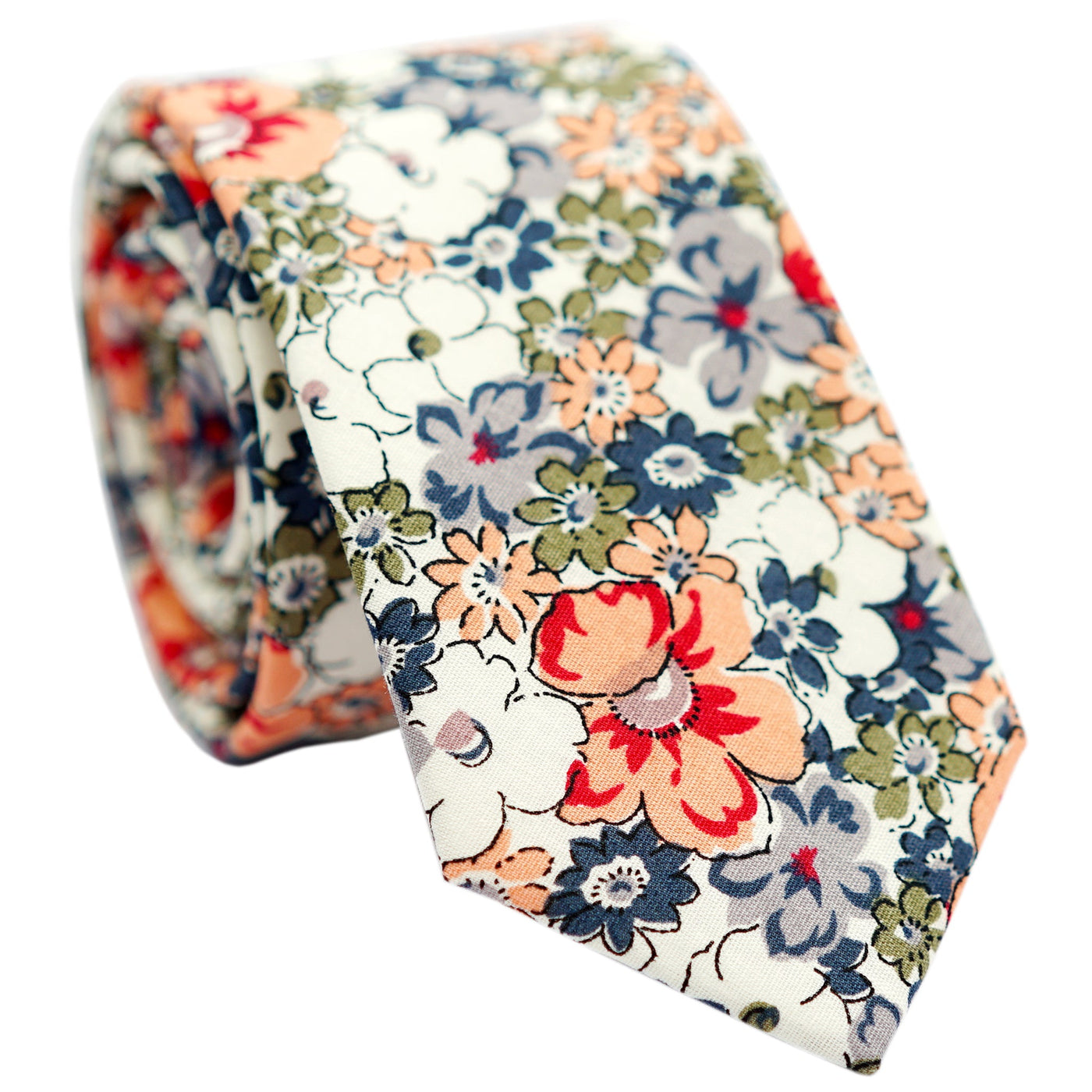 orange-skinny-floral-cotton-necktie