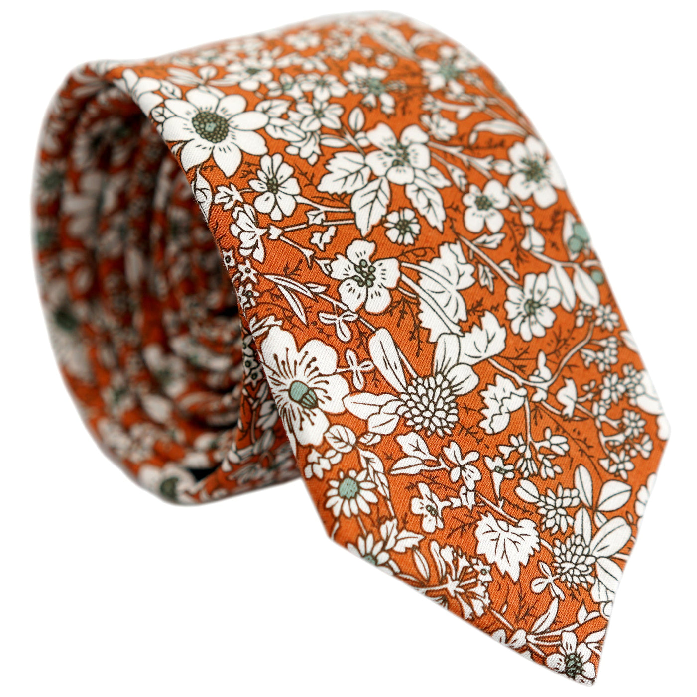 orange-skinny-floral-cotton-necktie