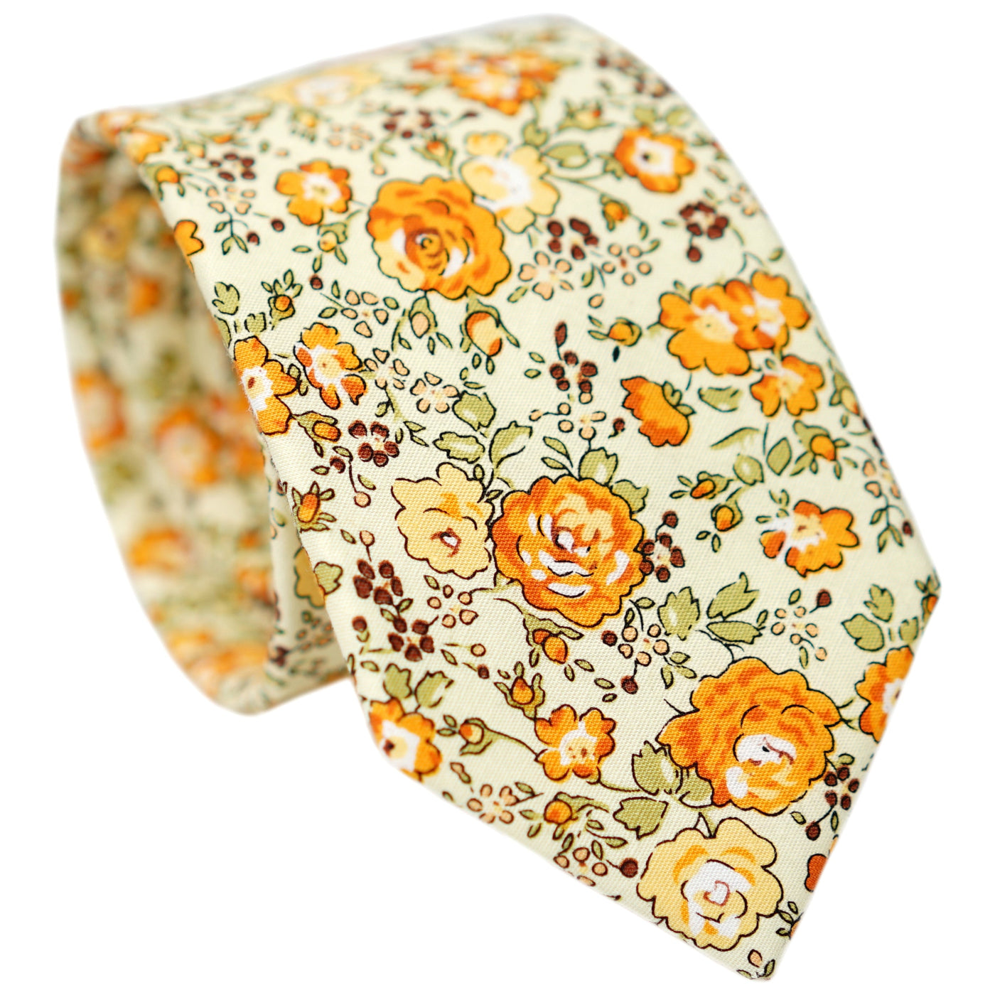 orange-skinny-floral-cotton-necktie