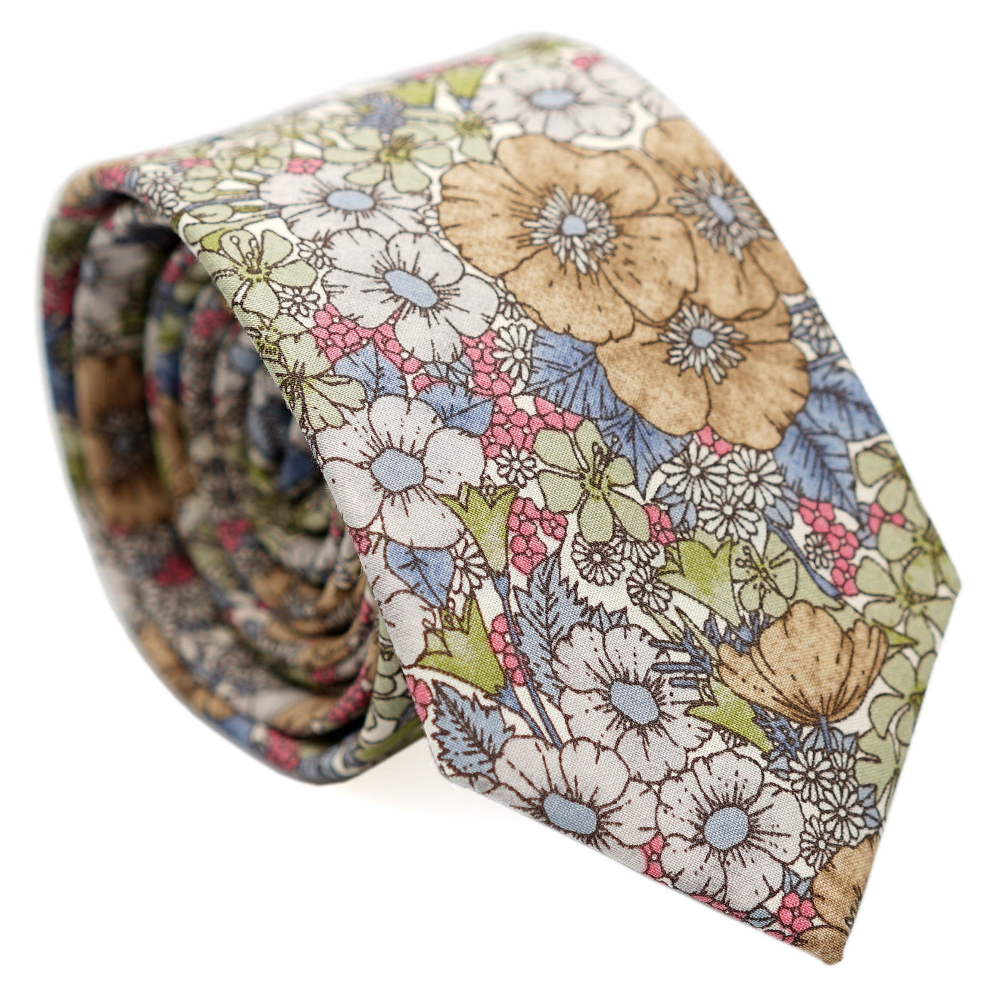 tan-skinny-floral-cotton-necktie