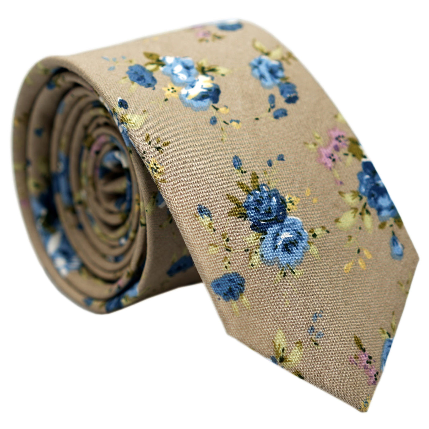 tan-skinny-floral-cotton-necktie