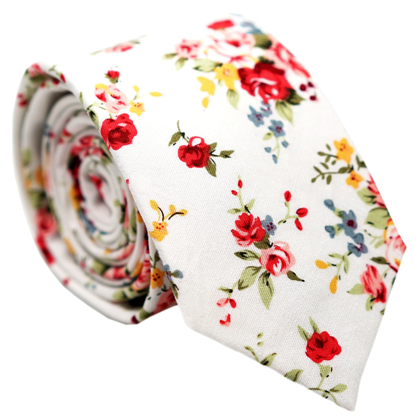 white-red-skinny-floral-cotton-necktie